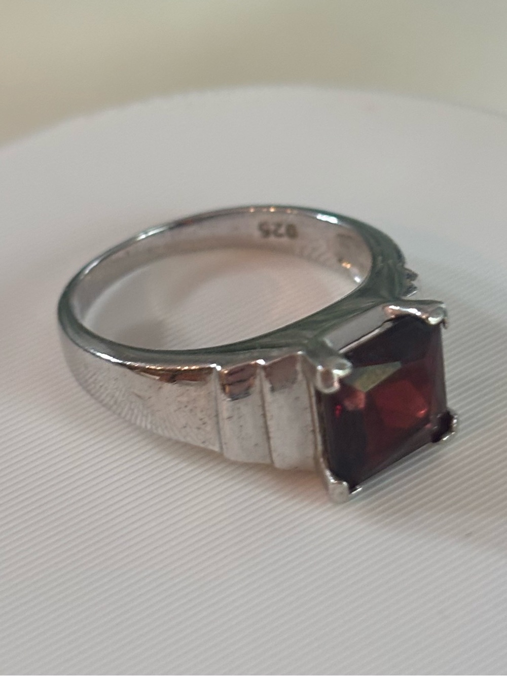 925 Sterling Silver Red Garnet Ring Size 6.5 Men's Women's Square Cut Gemstone